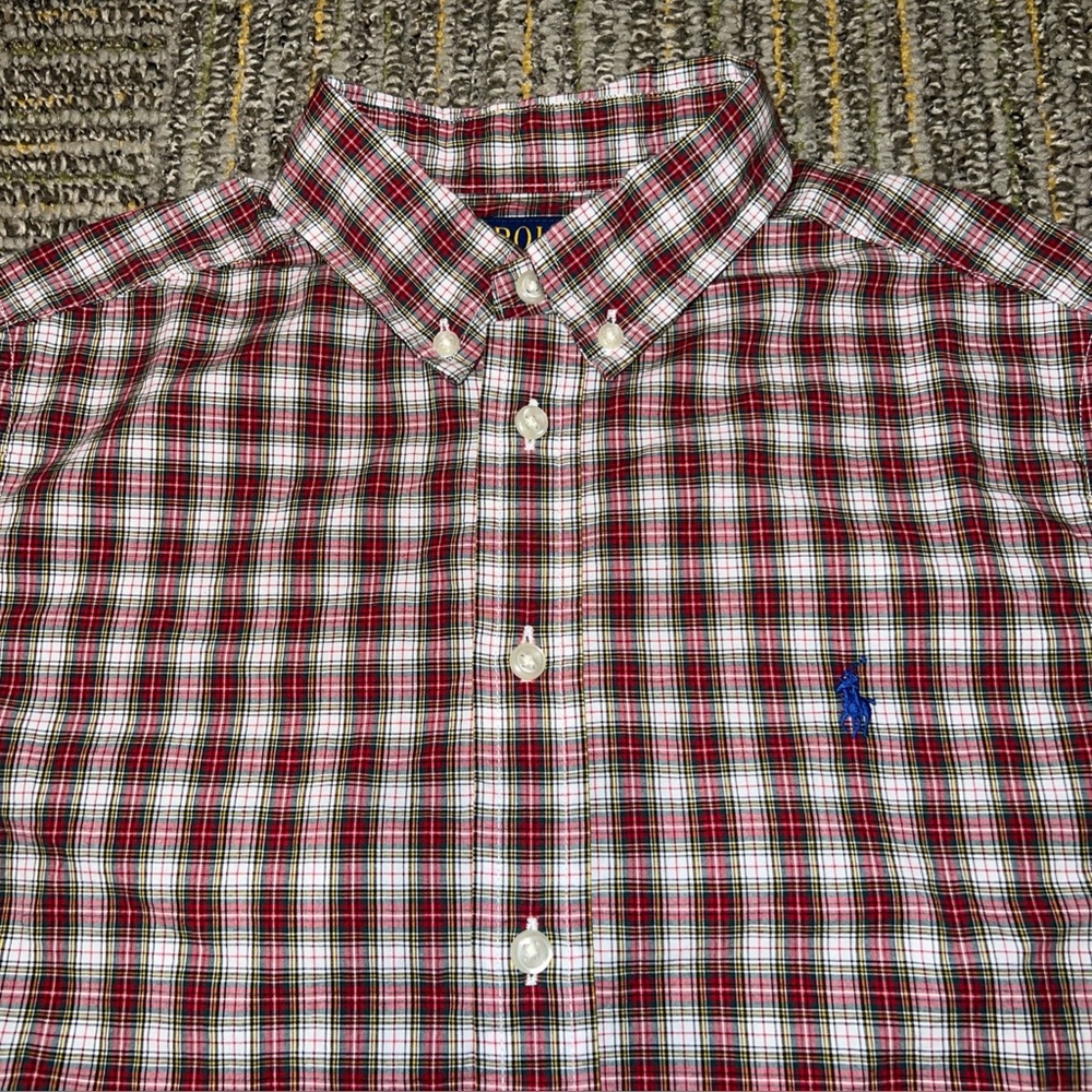 Polo Ralph Lauren Red Plaid Cotton Button Up Shirt Long Sleeve, Boys